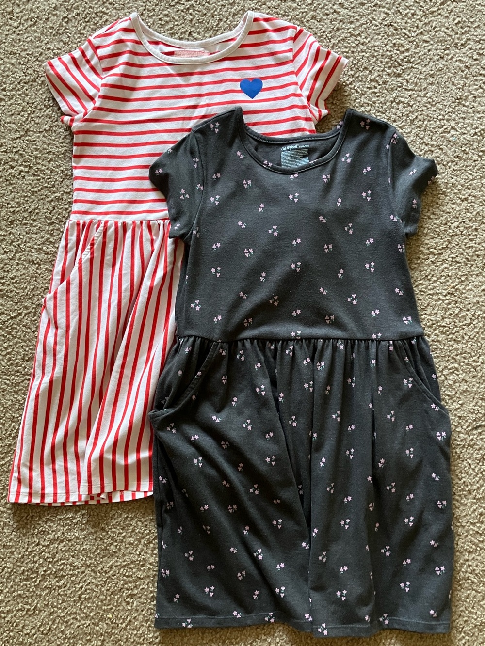 Cat & Jack Red Stripe Dress and Gray Floral Knit Dress Set